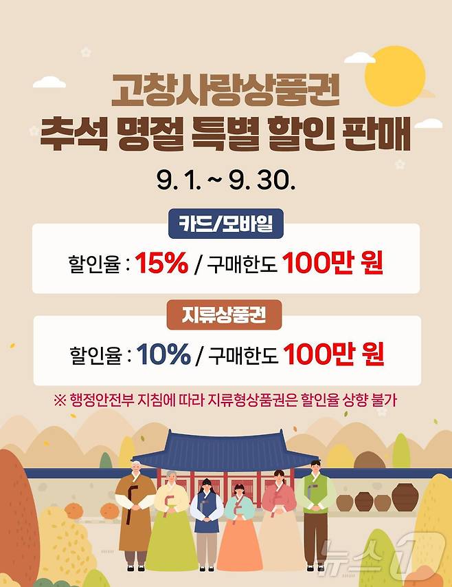 고창사랑상품권, 추석명절 특별할인 판매 안내문(고창군 제공)2024.8.29/뉴스1