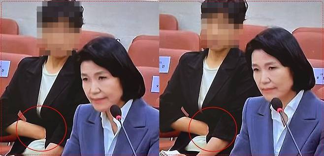 방통위 사무처의 한 직원이 이진숙 위원장 '밤샘' 인사청문회에서 자리를 지키며 배를 움켜잡고 고통을 참는 모습이 고스란히 카메라에 잡혔다. 결국 이 직원은 쓰러져 119구급대가 출동하기도 했다.ⓒ국회 인사청문회 캡쳐