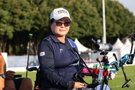 파리 패럴림픽 양궁 여자 컴파운드 개인전(W1)에서 4위에 오른 김옥금. 사진 대한장애인체육회