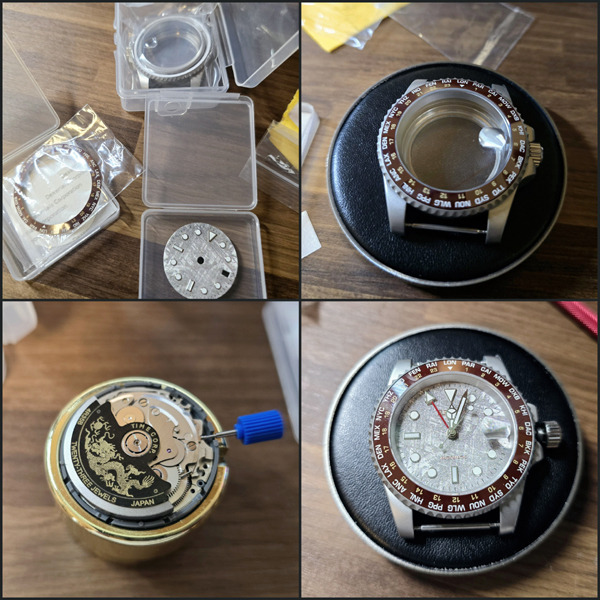 기자가 직접 제작한 시계의 모습. 시계 다이얼과 핸즈, 로터를 따로 구매한 세이코(Seiko) NH34 무브먼트에 세팅했다.