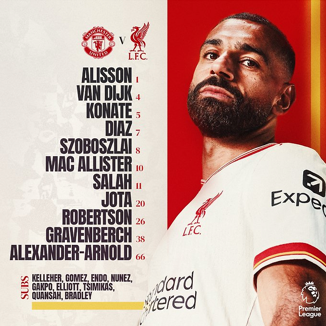 리버풀 선발 라인업. 리버풀 공식 SNS