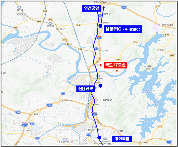 신탄진지역 인천공항버스운행 정류소 노선도[사진=대덕구]