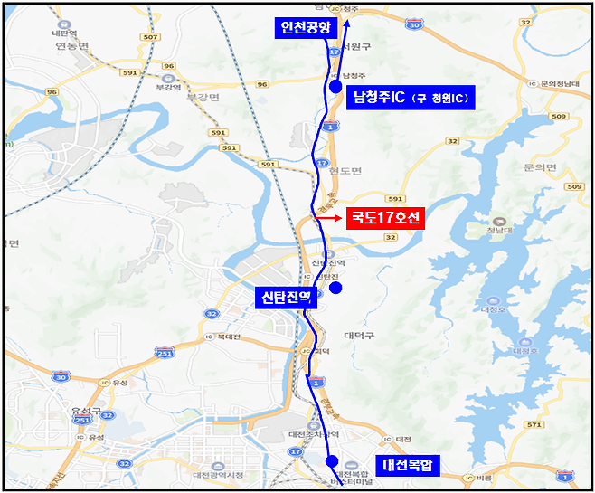 신탄진지역 인천공항버스운행 정류소 노선도. 대덕구