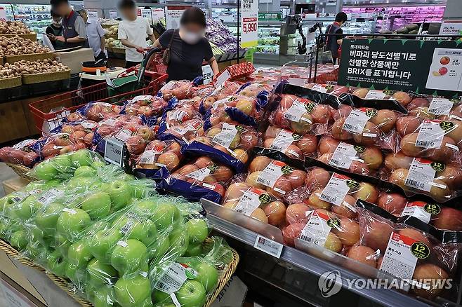 서울 한 대형마트의 사과 판매대 [연합뉴스 자료 사진]