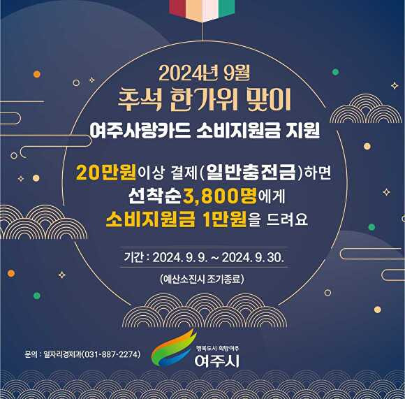 2024년 9월 추석 한가위 맞이 여주사랑카드 소비지원금 지원 홍보 포스터 [사진=여주시]