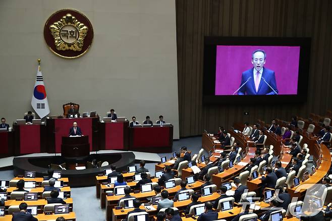 추경호 국민의힘 원내대표가 5일 오전 서울 여의도 국회 본회의장에서 교섭단체 대표연설을 하고 있다. 2024.9.5/뉴스1 ⓒ News1 이광호 기자