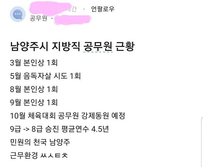 남양주시 지방직 9급 공무원 근황 ㄷㄷ..