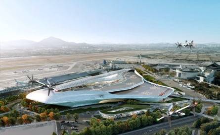 김포공항 도시재생 혁신지구 1블록 조감도. UAM 이착륙장과 대중교통 복합환승센터가 들어선다. / 서울시 제공