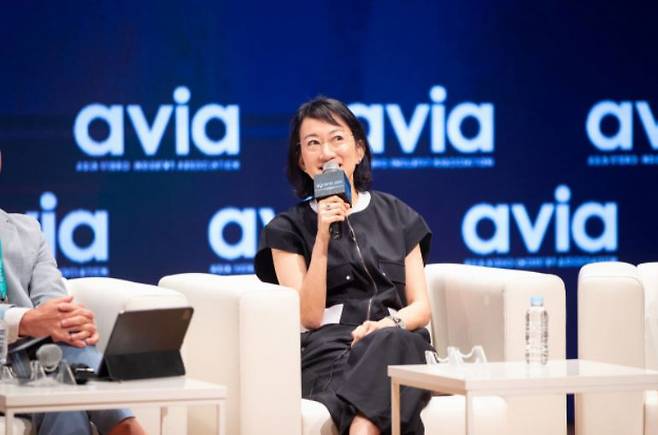 Marianne Lee, chief of content acquisition and development at streaming platform Viu, speaks at "Korea In View," held at Coex in southern Seoul, Aug. 29. (AVIA)