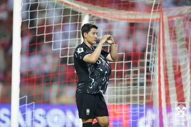 [서울=뉴시스]축구대표팀 공격수 주민규 쐐기골. (사진=대한축구협회 제공)