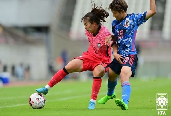 추효주(왼쪽, 대한민국 여자 축구대표팀). 대한축구협회 제공