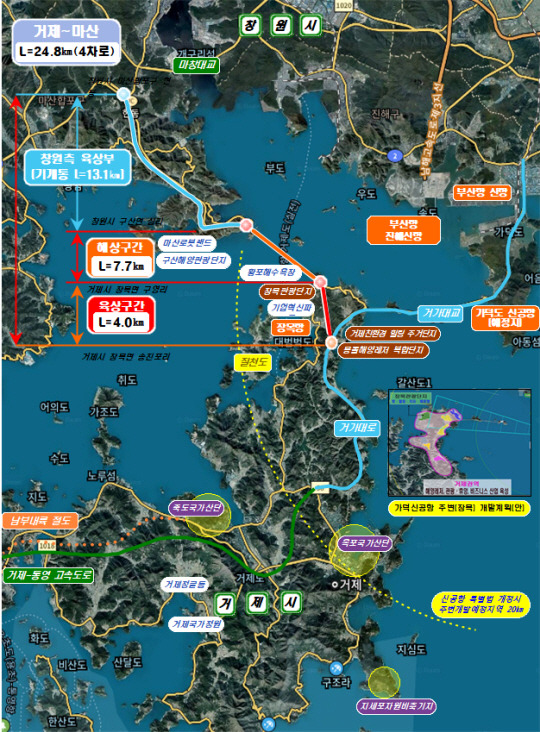 경남 거제~마산 국도 5호선 건설사업 해상구간 및 육상구간 구간. 경남도청 제공