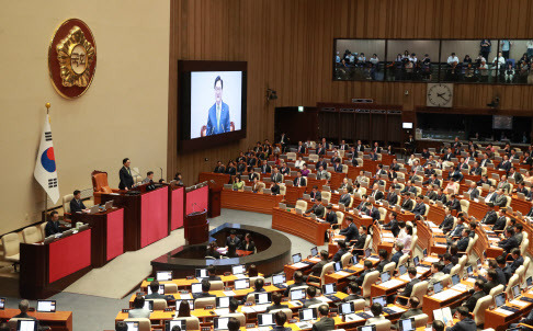 우원식 국회의장이 2일 오후 서울 여의도 국회 본회의장에서 열린 제22대 국회 개원식 겸 제418회국회(정기회) 개회식에서 개원사를 하고 있다.(사진=노진환 기자)