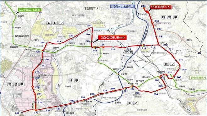 대전도시철도 2호선 노선도 [대전시 제공. 재판매 및 DB금지]