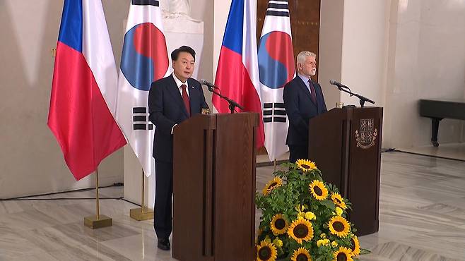 한·체코 정상 공동기자회견에서 발언하는 윤석열 대통령 2024.9.20