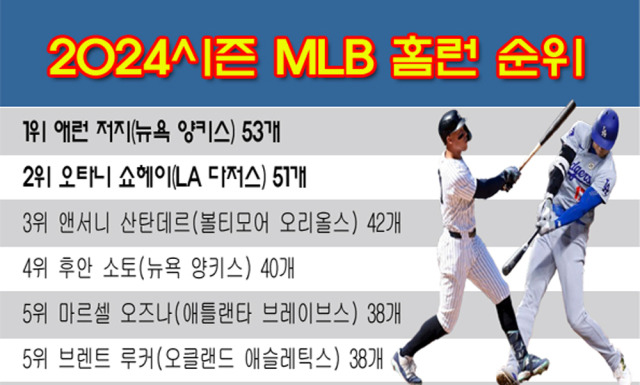 2024시즌 MLB 홈런 중간 순위. /그래픽=심재희 기자