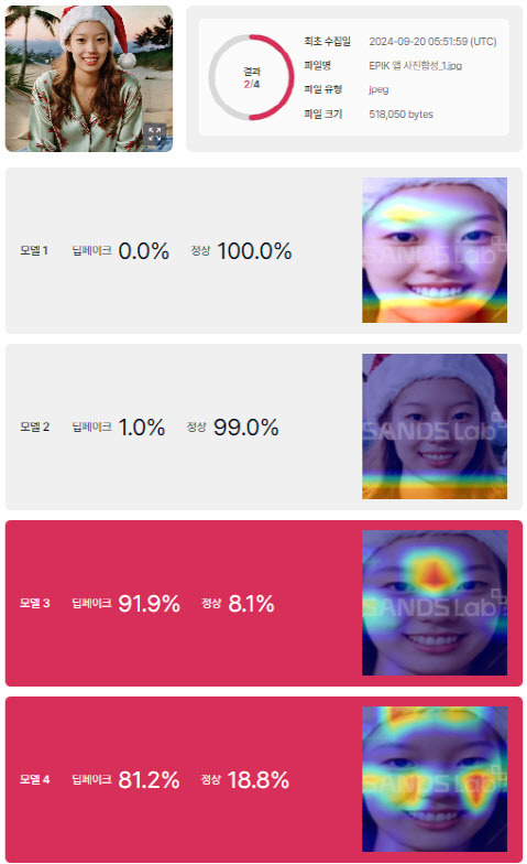 생성형AI가 기자의 사진과 합성해 만든 이미지 페이크체크 판별 결과(사진=페이크체크 화면 캡처)