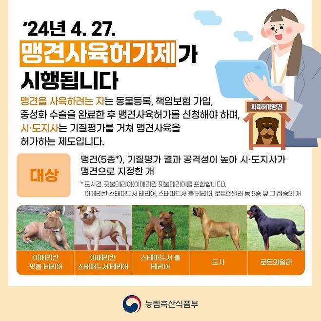 맹견사육허가제 안내문. 농림축산식품부 제공