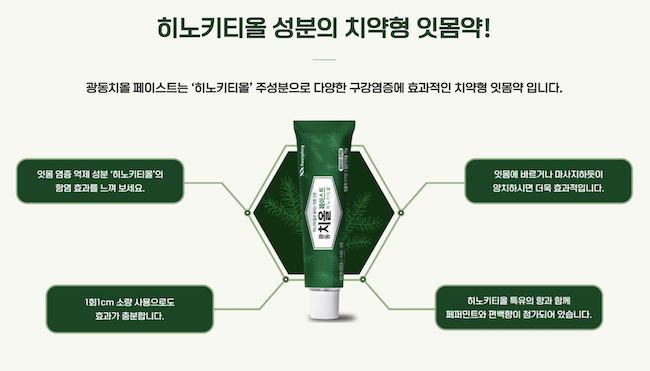 광동제약이 이달 오픈한 치약형 잇몸약 '광동치올페이스트' 브랜드 웹페이지. /사진=광동제약