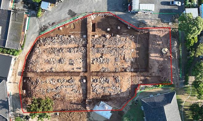 발굴조사로 확인된 경주 사정동 흥륜사 금당 터 유적 전경. 국가유산청 제공