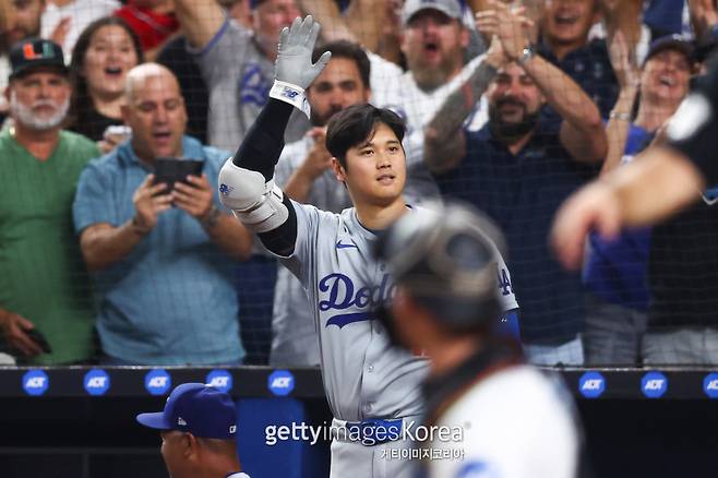 지난 20일 마이애미 원정에서 MLB 사상 첫 50-50 대업을 달성한 오타니. 게티이미지