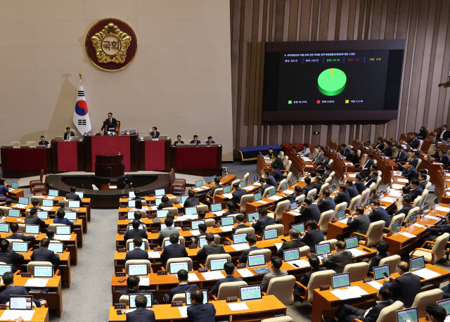 ▲26일 국회에서 열린 본회의에서 '딥페이크 성폭력 방지법'(성폭력범죄처벌특례법)이 통과되고 있다. ⓒ연합뉴스