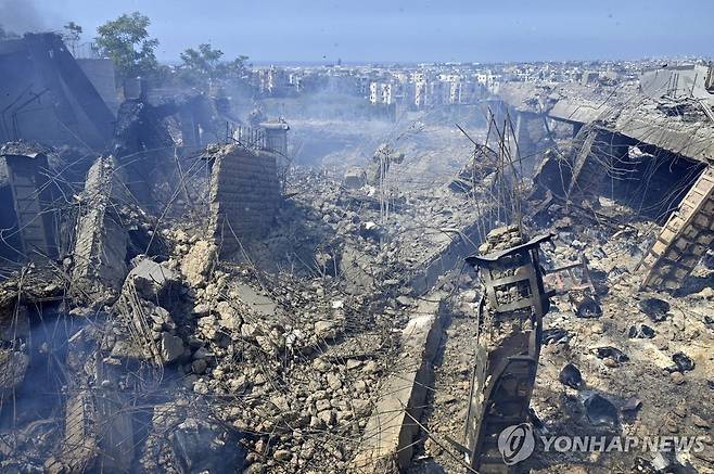 이스라엘군 공습에 파괴된 레바논 베이루트 건물 [EPA 연합뉴스 자료사진. 재판매 및 DB 금지]