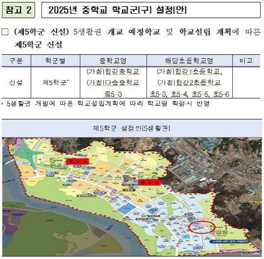 2025년 중학교 학교군(구) 설정안. 세종교육청 제공