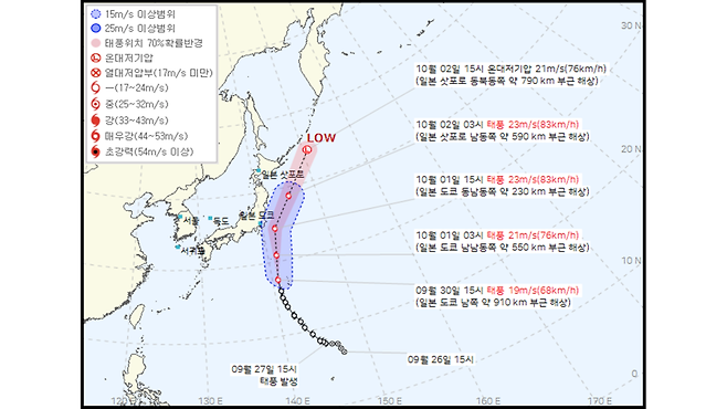 제17호 태풍 '제비' 예상 이동경로 (사진, 기상청)