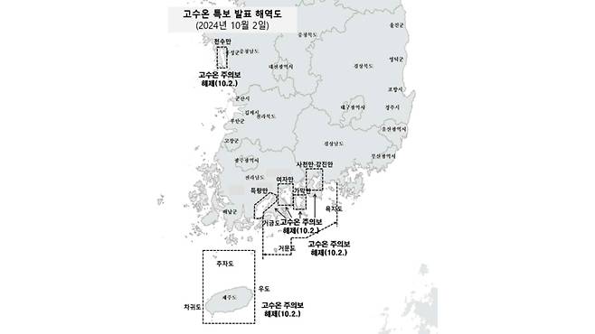 고수온 특보가 해제된 해역 (사진, 해양수산부)