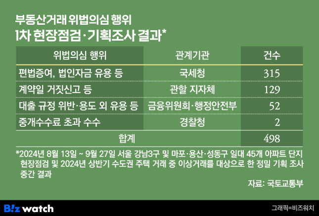 부동산거래 위법의심 행위 1차 현장점검·기획조사 결과/그래픽=비즈워치