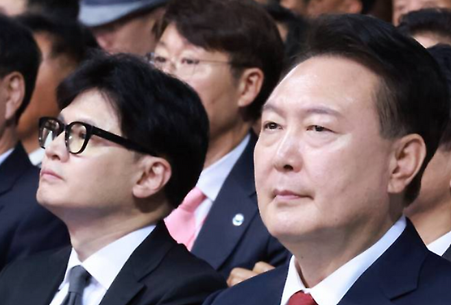 한동훈 국민의힘 대표, 윤석열 대통령. 연합뉴스&nbsp;