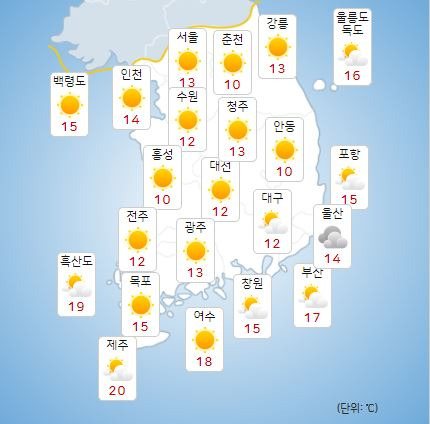 ⓒ기상청: 오늘(5일) 오전 전국날씨