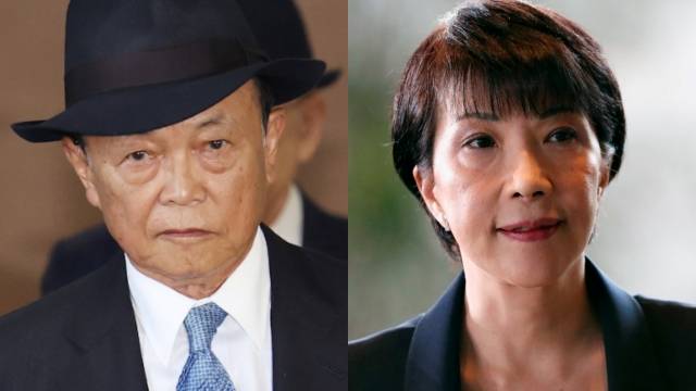 아소 다로 전 일본 총리와 다카이치 사나에 중의원 의원. 연합뉴스