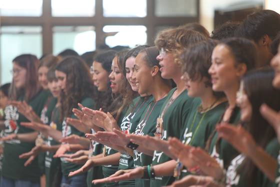 지난 7월 미국 미네소타주 베미지시에 위치한 콘코디아 한국어 마을 ‘숲속의 호수’에서 만난 학생들. 이들은 약 4주간 이곳에 머물면서 K팝을 비롯해 한국어와 한국 문화를 배운다. [사진 임희순]