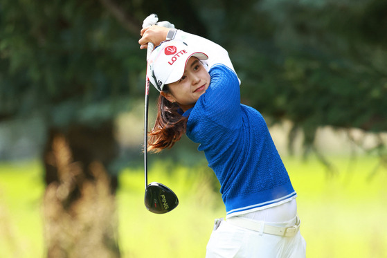 Choi Hye-jin plays her shot from the 10th tee during the third round of the CPKC Women's Open at Earl Grey Golf Club on July 27 in Calgary, Canada. [AFP/YONHAP]