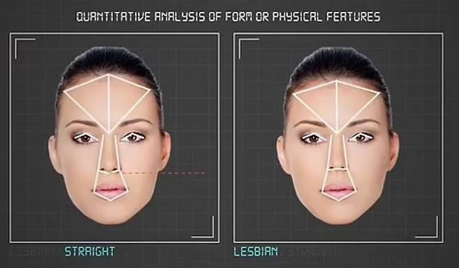 여자 동성애자인 레즈비언은 이성애자 여성들보다 코가 더 위로 향하고 이마가 작았다. 왼쪽=이성애자, 오른쪽=레즈비언 얼굴 특징[사진 출처= AsapSCIENCE/ 영국 데일리메일 보도]