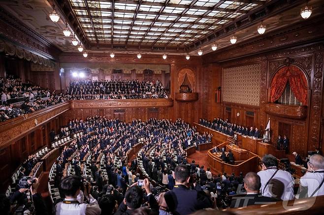 9일 일본 국회에서 이시바 시게루 총리가 중의원 해산을 발표하고 있다. 2024.10.09/ ⓒ AFP=뉴스1 ⓒ News1 권진영 기자