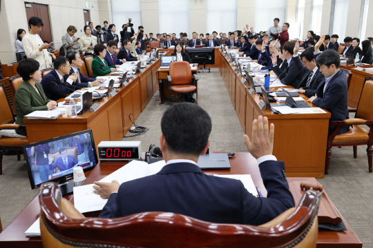 10일 오전 서울 여의도 국회에서 열린 행정안전위원회의 전체회의에서 신정훈 위원장과 위원들이 김건희 여사의 공천개입 의혹과 관련해 증인으로 불출석한 명태균 씨와 김영선 전 국민의힘 의원에 대한 동행명령장 발부의 건에 대해 표결하고 있다. 연합뉴스