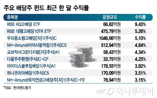 주요 배당주 펀드 최근 한 달 수익률/그래픽=김지영