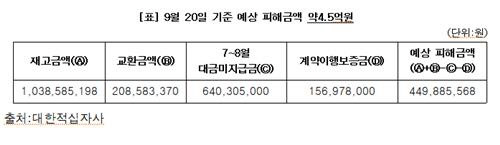 대한적십자사의 지난달 20일 기준 예상 피해금액. 대한적십자사 제공