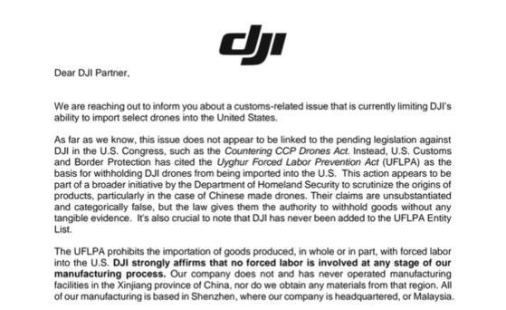 DJI가 유통업체들에 보낸 서한. X(옛 트위터)