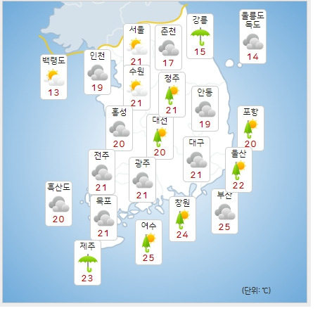 ⓒ기상청: 내일(19일) 오후 전국날씨