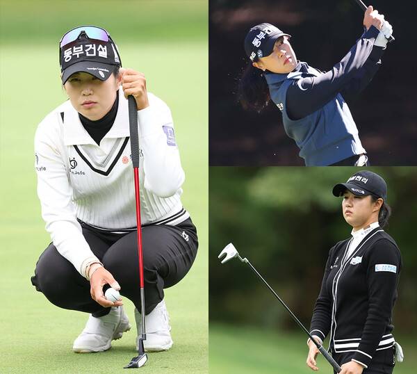 2024년 한국여자프로골프(KLPGA) 투어 상상인·한경와우넷 오픈 우승 경쟁에 뛰어든 장수연, 박주영, 마다솜 프로. 사진제공=KLPGA