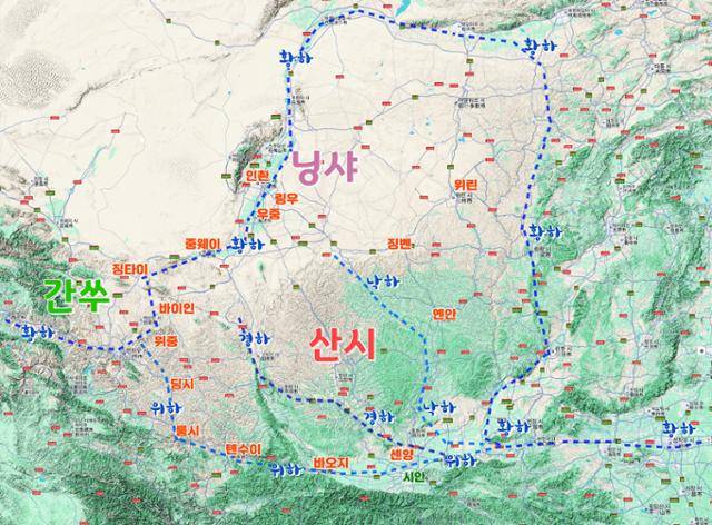 중국 산시(陝西)와 간쑤(甘肅), 닝샤(寧夏)를 아우르는 황하 답사 지도. ⓒ최종명