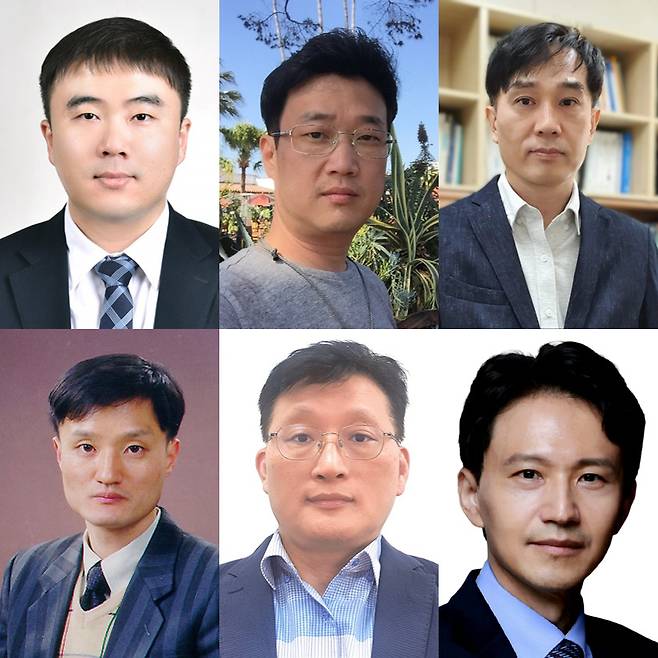 이번 연구를 수행한 공동 연구팀. 김성연(윗줄 왼쪽부터), 양기정, 김대환 DGIST 박사. 강진규(아랫줄 왼쪽부터) DGIST 박사, 김준호 인천대 교수, 구상모 광운대 교수.[DGIST 제공]