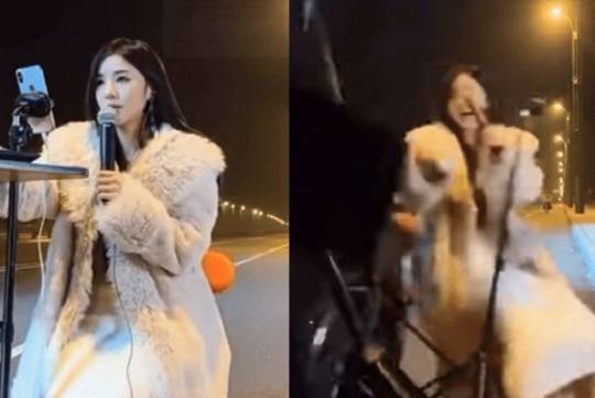 중국의 한 도로에서 생방송을 진행하던 한 여성 스트리머가 돌진하는 차량에 치이는 사고가 발생했다.<웨이보 캡처>