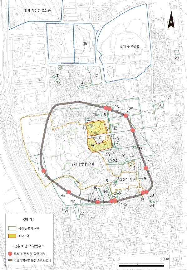 김해 봉황동 유적의 주변 일대 발굴조사 현황(1990~2022년). 국립가야문화유산연구소 제공
