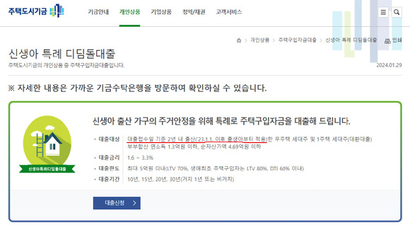 국토교통부의 신생아 특례 디딤돌대출 홍보 내용