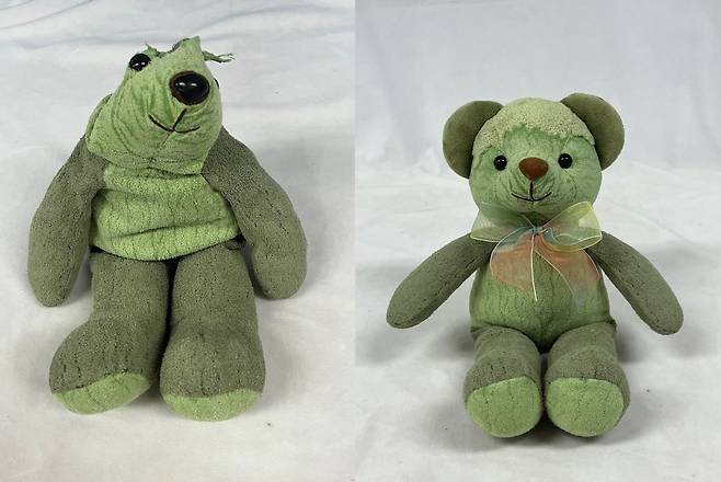 A green bear repaired at ToyTalez (ToyTalez' X account)